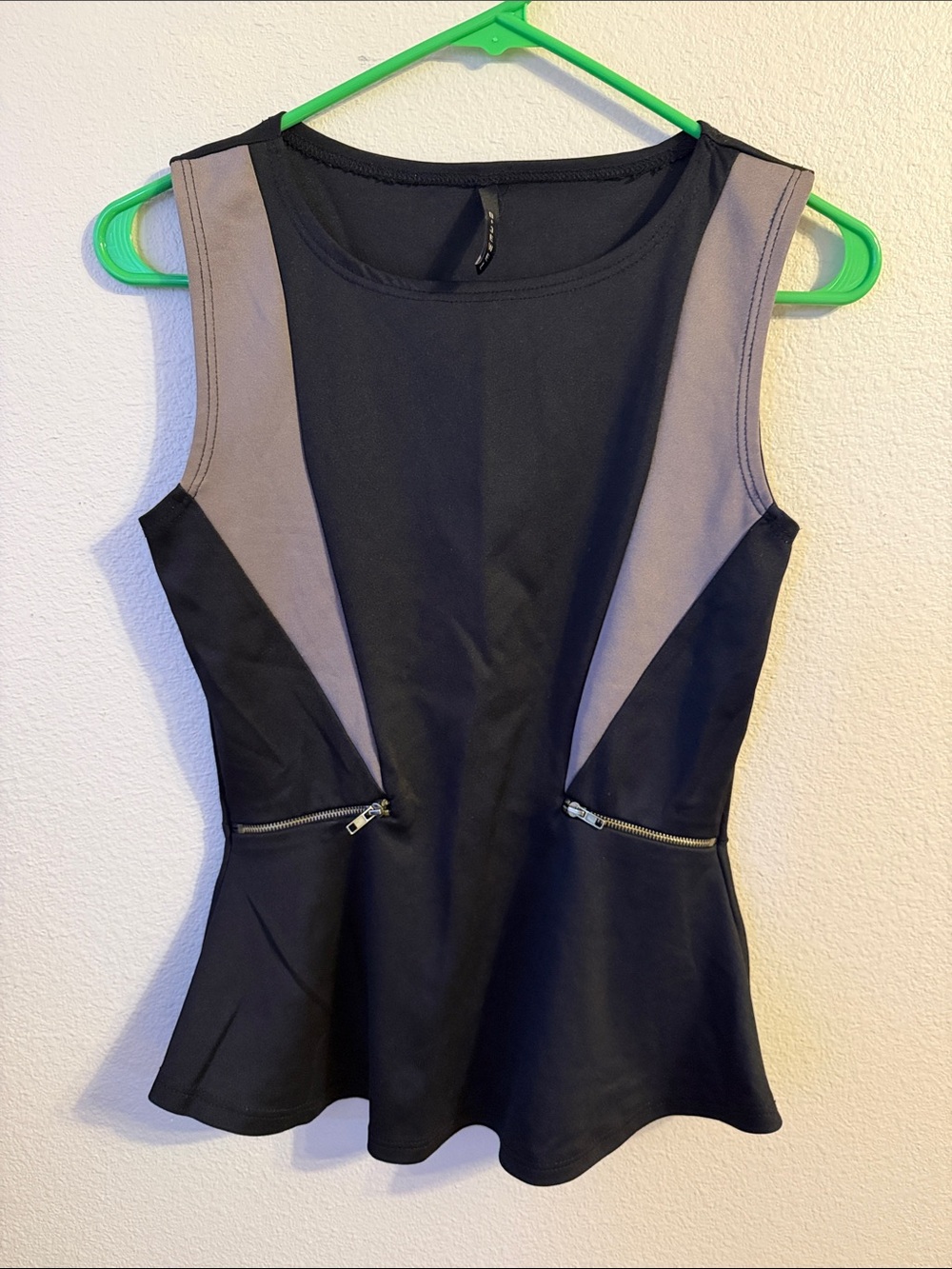 B Jewel Black and Gray Sleeveless Peplum Tank